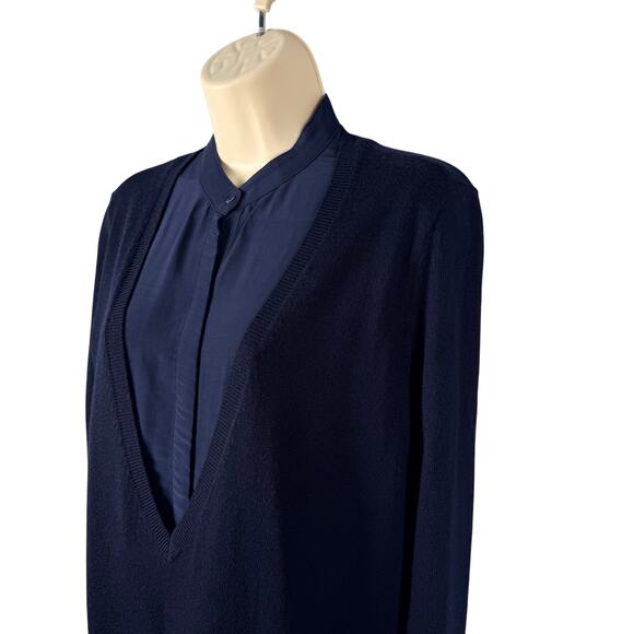 Club Monaco Sweater Top Womens Small Wool Blend Navy Twofer Layered Blouse - Picture 4 of 16